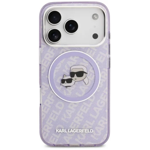 iPhone 17 Pro Karl Lagerfeld IML Csillogós Karl & Choupette Fejek Logó MagSafe tok Lila - 3