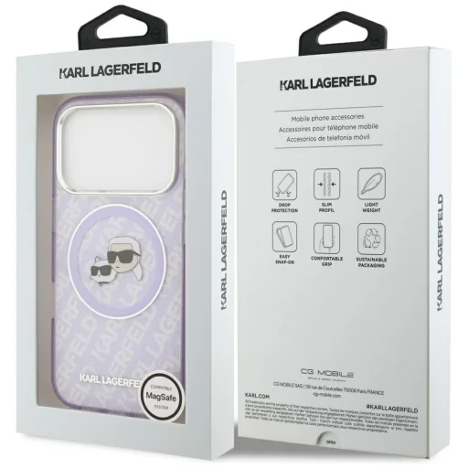 iPhone 17 Pro Karl Lagerfeld IML Csillogós Karl & Choupette Fejek Logó MagSafe tok Lila - 8