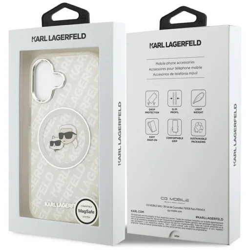 iPhone 17 Karl Lagerfeld IML Glitter Karl & Choupette Heads Logo MagSafe szürke tok - 8