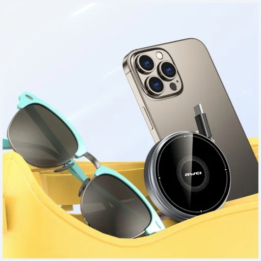 AWEI W27 3 az 1-ben indukciós töltő 15W USB-C kábellel Gyors töltés fekete - 5