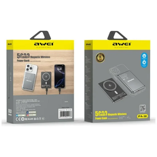 Awei PA-30 5000mAh MagSafe vezeték nélküli szürke powerbank - 2