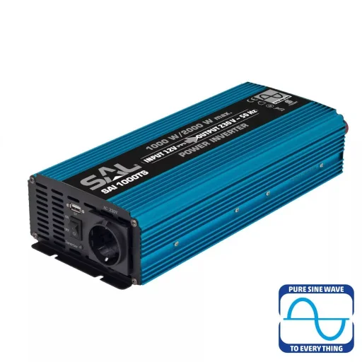 SAL SAI 1000TS tiszta szinuszos feszültségátalakító, 1000 W, inverter, 2,1 A USB gyorstöltő, gyermekzár - 2