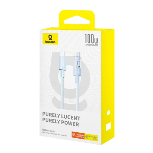 Baseus Data Cable Gem - Type-C to Type-C, Szupergyors Töltés 100W, 2m - Galaxy Kék - 7