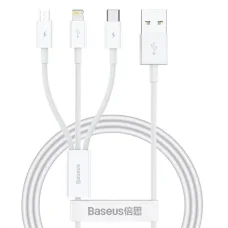 Baseus - Adatkábel Gyors Töltéssel, USB-ről USB-C, Lightning, Micro-USB csatlakozóra, 100W, 480Mbps, 1.5m hosszú - Fehér