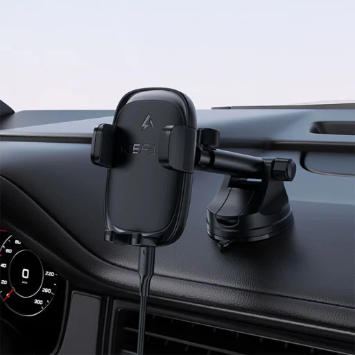 Autós telefontartó Acefast - vezeték nélküli töltéssel (D49) - Műszerfalra, mágneses rögzítés, zárókapcsos, 15W, 4.7-6.9" méretű telefonokhoz - Fekete - 4