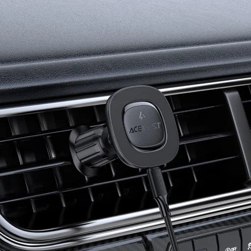 Autós tartó vezeték nélküli töltéssel (D46) Acefast - légbeömlőhöz, mágneses tartás, csúszásmentes, 15W, 4.7 - 6.9" telefonokhoz - Fekete - 4