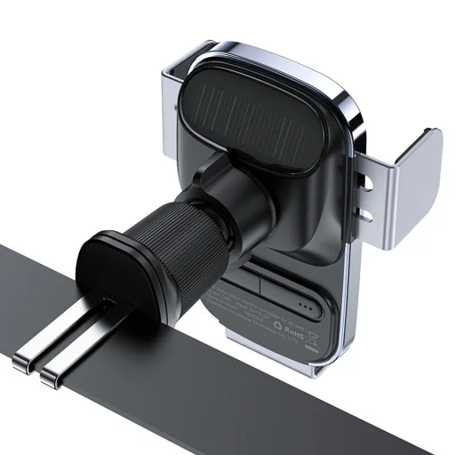 Acefast Autós Tartó Vezeték Nélküli Töltéssel (D39) - Légbeömlőre, Napelemmel, Akkumulátorral, Automatikus Karokkal, 300mAh - Fekete - 2