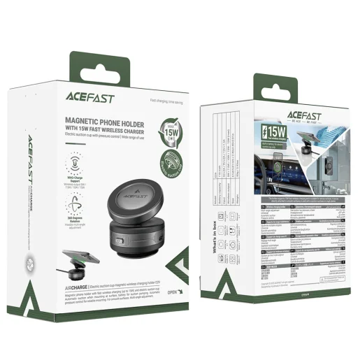 Acefast Autós tartó vezeték nélküli töltéssel (E29) műszerfalra, erős mágnesekkel, 110mAh - Fém szürke - 6