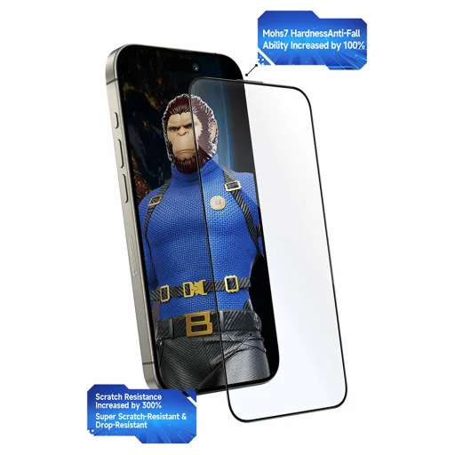 iPhone 16 Pro / iPhone 17 / iPhone 17 Pro Fekete Blueo Crystal Anti-Scratch üveg applikátorral üvegfólia - 6