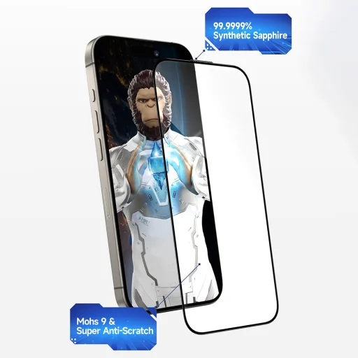 iPhone 16 Pro Max / iPhone 17 Pro Max Fekete Blueo Sapphire Privacy Képernyővédő Alkalmazási Segédeszközzel üvegfólia - 5