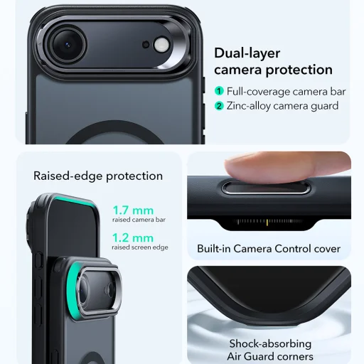 iPhone 17 Air - Matt Fekete ESR Classic Hybrid HaloLock Kickstand tok - 3