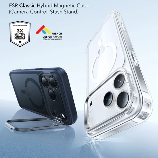 iPhone 17 Pro Frosted Blue ESR Classic Hybrid HaloLock Kickstand tok - 4