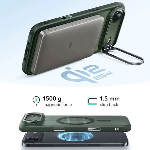 iPhone 17 Air ESR - Classic Hybrid HaloLock Kickstand - Matt Zöld tok - 3