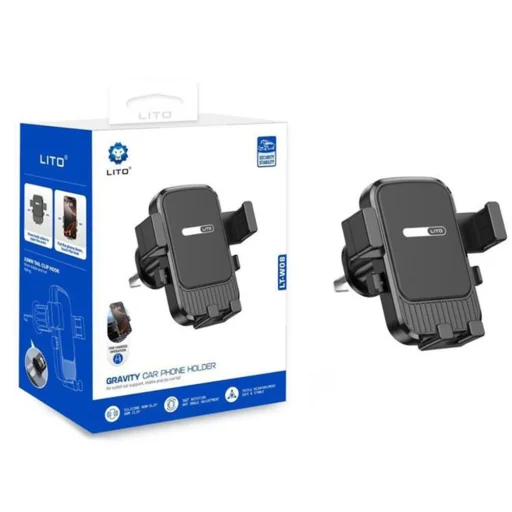 Lito Autós tartó (LT-W08) - Légbefúvó, Egykezes automatikus zár/nyitás, Gravitációs kialakítás, Háromszoros erősítésű klip, 360°-os forgatás - Szürke - 1