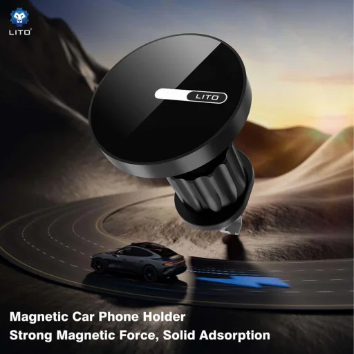 Lito - Autós tartó (LT-W05) - Légkondicionáló rácsra, N52 Neodímium mágnessel, 360°-os forgathatósággal, 32 mm széles rögzítő kampóval - Fekete - 2