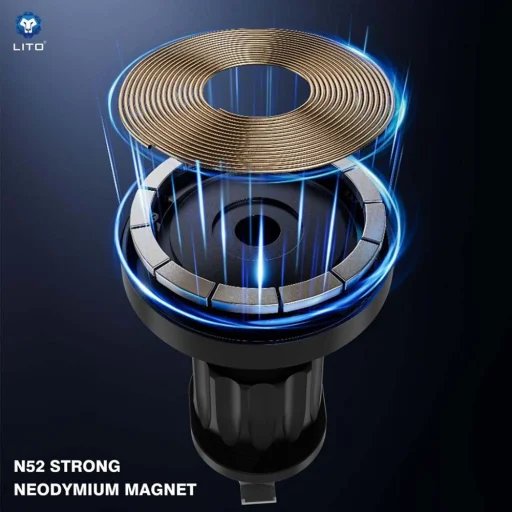 Lito - Autós tartó (LT-W05) - Légkondicionáló rácsra, N52 Neodímium mágnessel, 360°-os forgathatósággal, 32 mm széles rögzítő kampóval - Fekete - 5