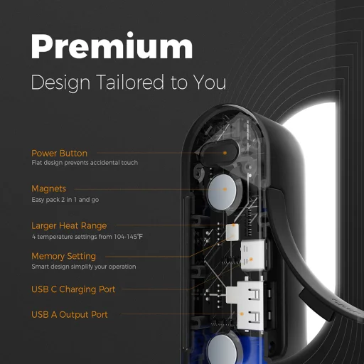  Ocoopa - Kézmelegítő UT2s (UT2S-BK) - USB-C, Power Bankkal, Elektromos, Mágneses Dizájn, MagTwins, 2x 5000mAh - Fekete - 4