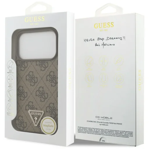  iPhone 17 Pro Guess Leather 4G Triangle Strass MagSafe (GUHMP17LP4TDPLW) - Barna tok - 7