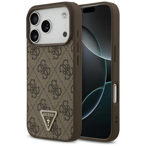  iPhone 17 Pro Guess Leather 4G Triangle Strass MagSafe (GUHMP17LP4TDPLW) - Barna tok - 1