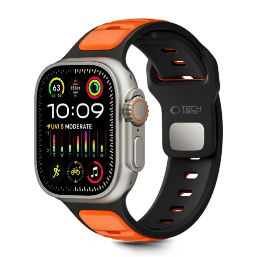 Apple Watch 8 / 9 / 10 / 11 / SE / Ultra (44 / 45 / 46 / 49 mm) Tech-protect Iconband Line fekete/narancs - 1