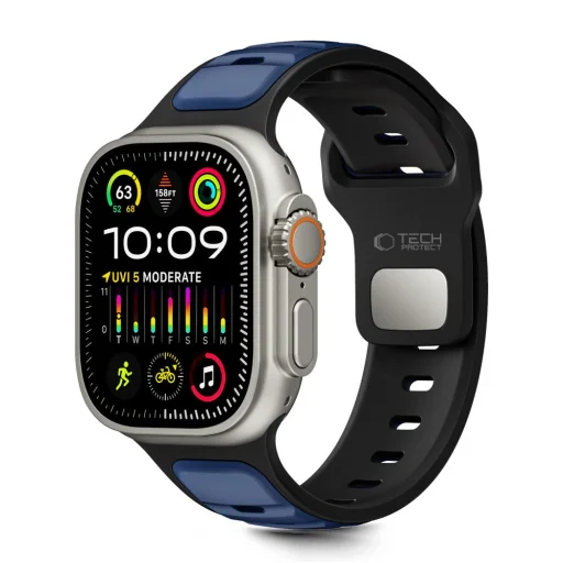 Apple Watch 8 / 9 / 10 / 11 / SE / Ultra (44 / 45 / 46 / 49 mm) Tech-protect Iconband Line fekete/sötétkék - 1
