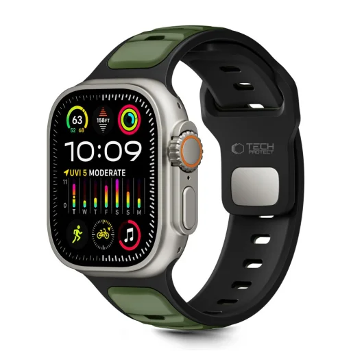 Apple Watch 8 / 9 / 10 / 11 / SE / Ultra (44 / 45 / 46 / 49 mm) Tech-protect Iconband Line fekete/zöld - 1