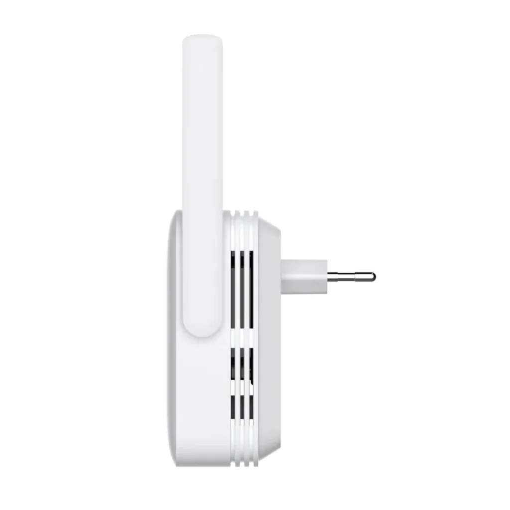 Xiaomi Mi Wi-Fi Jelerősítő AX1500 EU DVB4514GL oldalnézetből, oldalsó szellőzőnyílásokkal, antennával és kiálló hálózati csatlakozóval