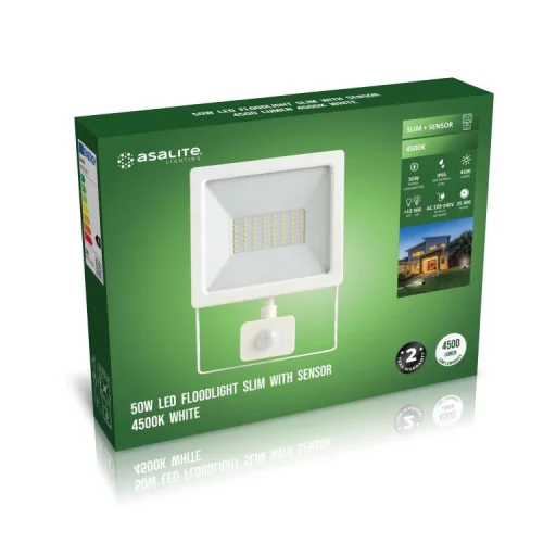 Asalite LED Fehér Reflektor Slim 50W 4500K (4500 lumen) + Mozgásérzékelő Szenzor - 3