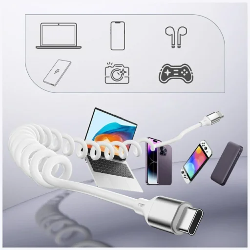 4smarts spirális USB-C - USB-C kábel 240W fehér - 6