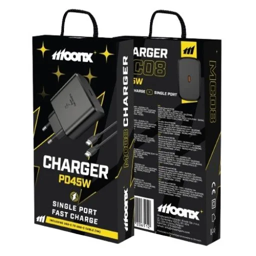 MOONX fali töltő MC08 PD 45W 1xUSB-C + kábel USB-C - USB-C Fekete - 1