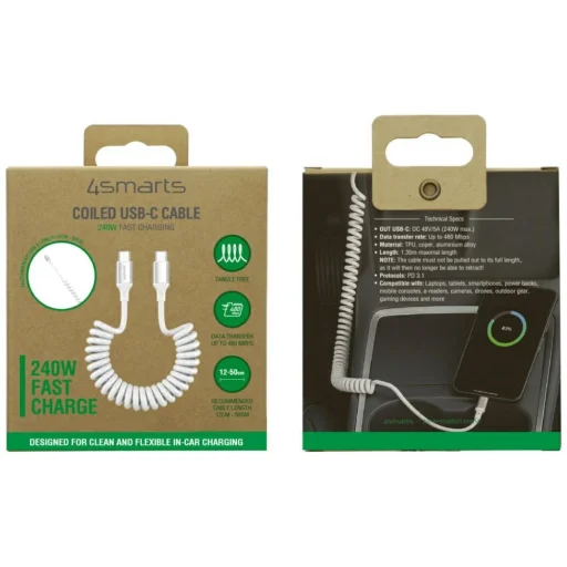 4smarts spirális USB-C - USB-C kábel 240W fehér - 7