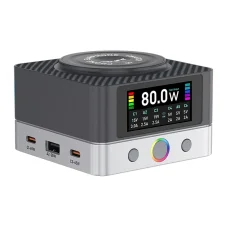 Asztali Töltő Relife Q7 QI, 80W, 3.25A, 2 x USB-A - 4 x USB-C, Szürke