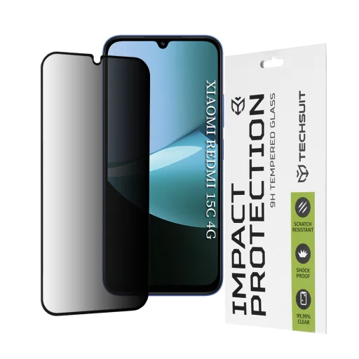 Xiaomi Redmi 15C 4G / Poco C85 4G Black Techsuit - 111D Privacy Full Glue üvegfólia - 1