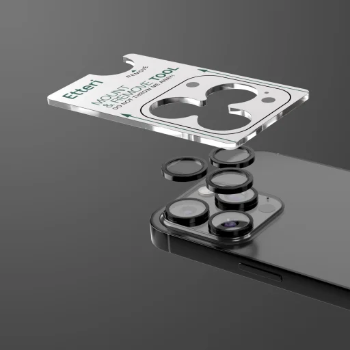 iPhone 15 Pro / 15 Pro Max kamera lencsevédő fekete üvegfólia - 4