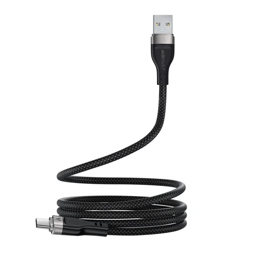  USB to Type-C 1,2 m Acefast Data Cable (C11-04) Mágneses Feltekerhető, Gyors Töltés, Állítható Hosszúság, 3A - Fekete - 3
