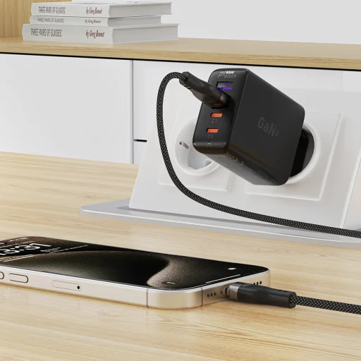  USB to Type-C 1,2 m Acefast Data Cable (C11-04) Mágneses Feltekerhető, Gyors Töltés, Állítható Hosszúság, 3A - Fekete - 6