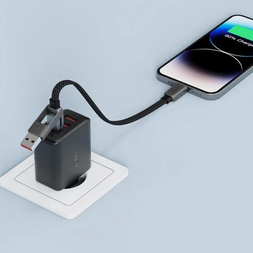  Acefast Type-C to USB Gyors Töltés Adatkábel (C13-05), Type-C, 60W, 3A, Hajlításálló, Rövid Kialakítás, 0.2m - Fekete - 7