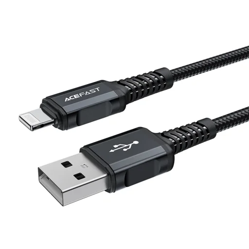  USB to Lightning 2.4A Fekete Acefast Data Cable (C4-02) - Gyors Töltés, Alumínium Ötvözet, 1.8m - 2