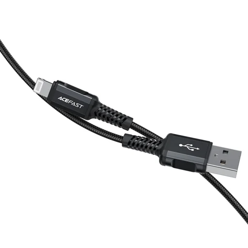  USB to Lightning 2.4A Fekete Acefast Data Cable (C4-02) - Gyors Töltés, Alumínium Ötvözet, 1.8m - 5