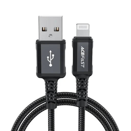  USB to Lightning 2.4A Fekete Acefast Data Cable (C4-02) - Gyors Töltés, Alumínium Ötvözet, 1.8m - 1
