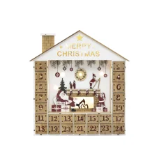 Home KLW24 LED-es adventi naptár, 10 db melegfehér LED, fa és műanyag, elemes tápellátás, beltéri kivitel