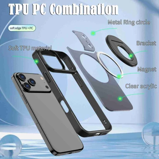 iPhone 17 Pro forgatható gyűrűs, Magsafe tartós telefontok fekete Alphajack RRMH-01 - 6