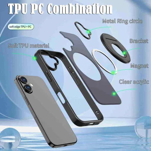 iPhone 17 forgatható gyűrűs, Magsafe tartós telefontok fekete Alphajack RRMH-01 - 5