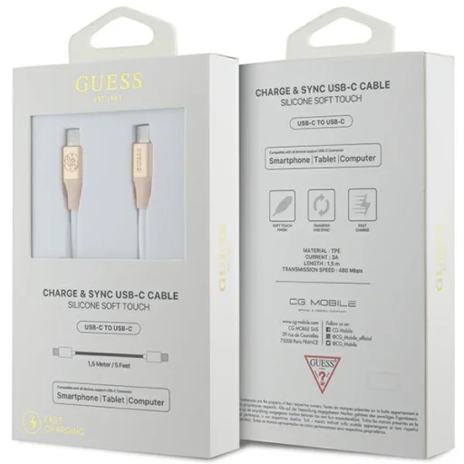 Guess Type-C USB kábel - USB-C - USB-C 1.5m Gyors Töltés világos arany - 2