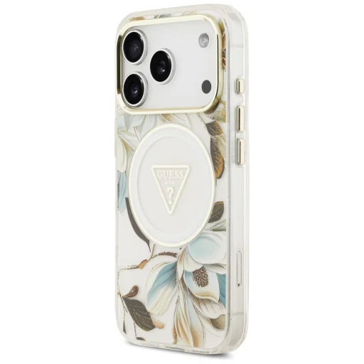 iPhone 17 Pro Max Guess IML Glitter Flowers Triangle MagSafe fehér tok - 2