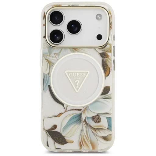iPhone 17 Pro Max Guess IML Glitter Flowers Triangle MagSafe fehér tok - 3