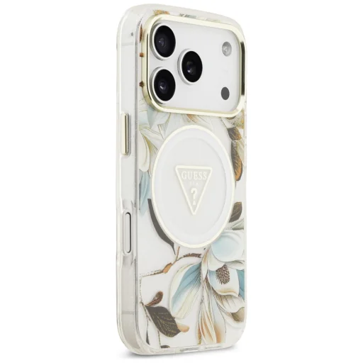 iPhone 17 Pro Max Guess IML Glitter Flowers Triangle MagSafe fehér tok - 4
