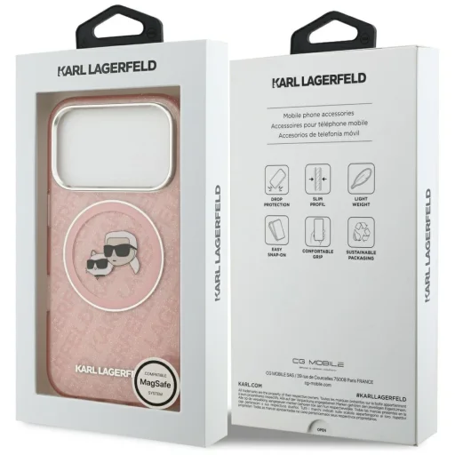 iPhone 17 Pro Karl Lagerfeld IML Glitter Karl & Choupette Fejek Logó MagSafe tok Rózsaszín tok, - 8
