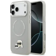 iPhone 17 Pro Karl Lagerfeld Karl & Choupette kitűzők MagSafe szürke tok