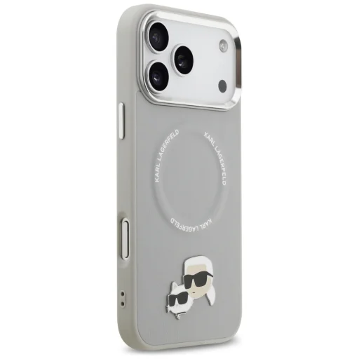 iPhone 17 Pro Karl Lagerfeld Karl & Choupette kitűzők MagSafe szürke tok - 4